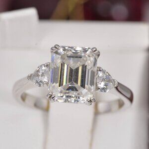4ct Emerald Cut Moissanite Engagement Ring 925